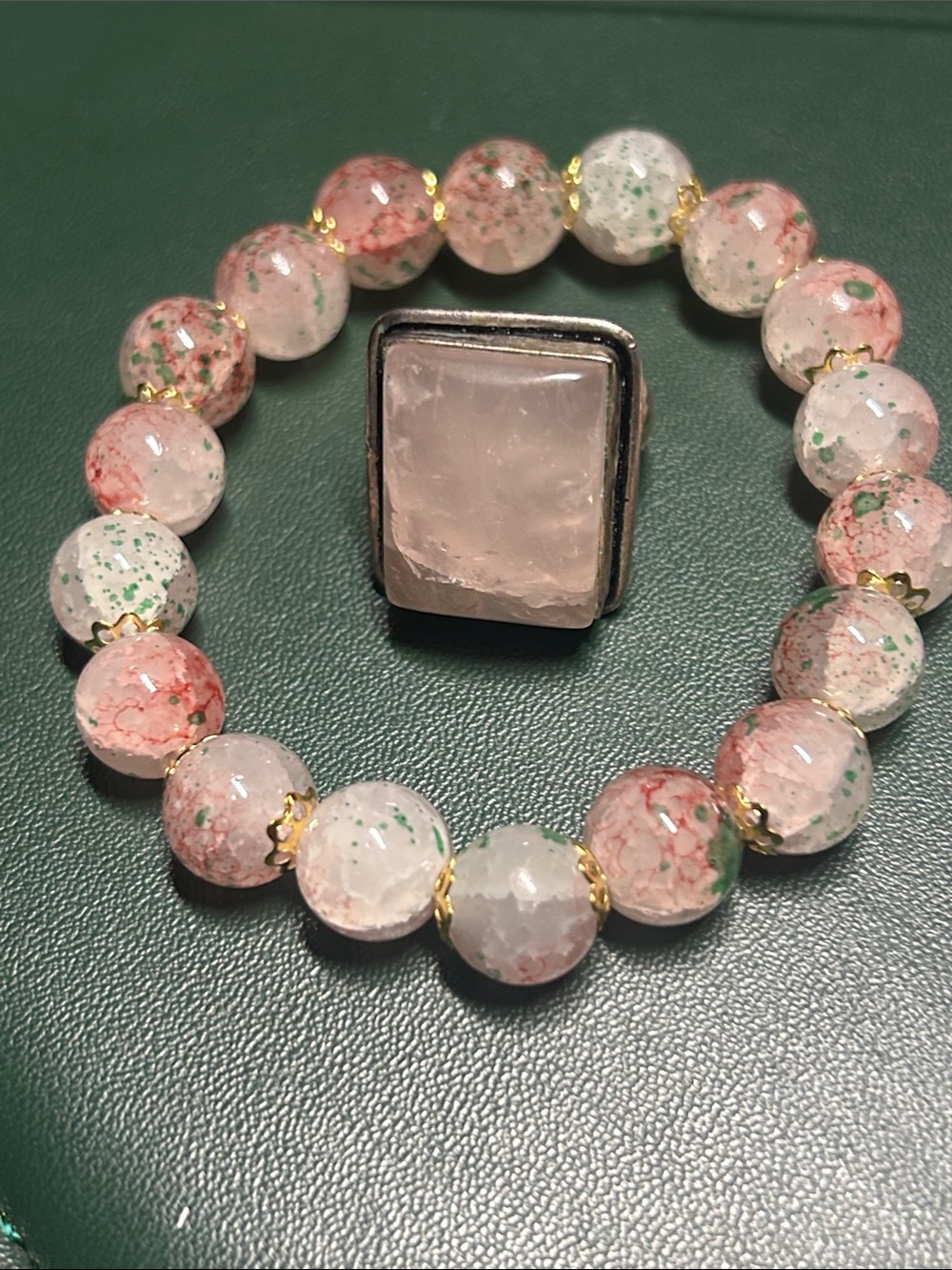 Rectangular Rose Quartz Statement Ring - Picture 1 of 4